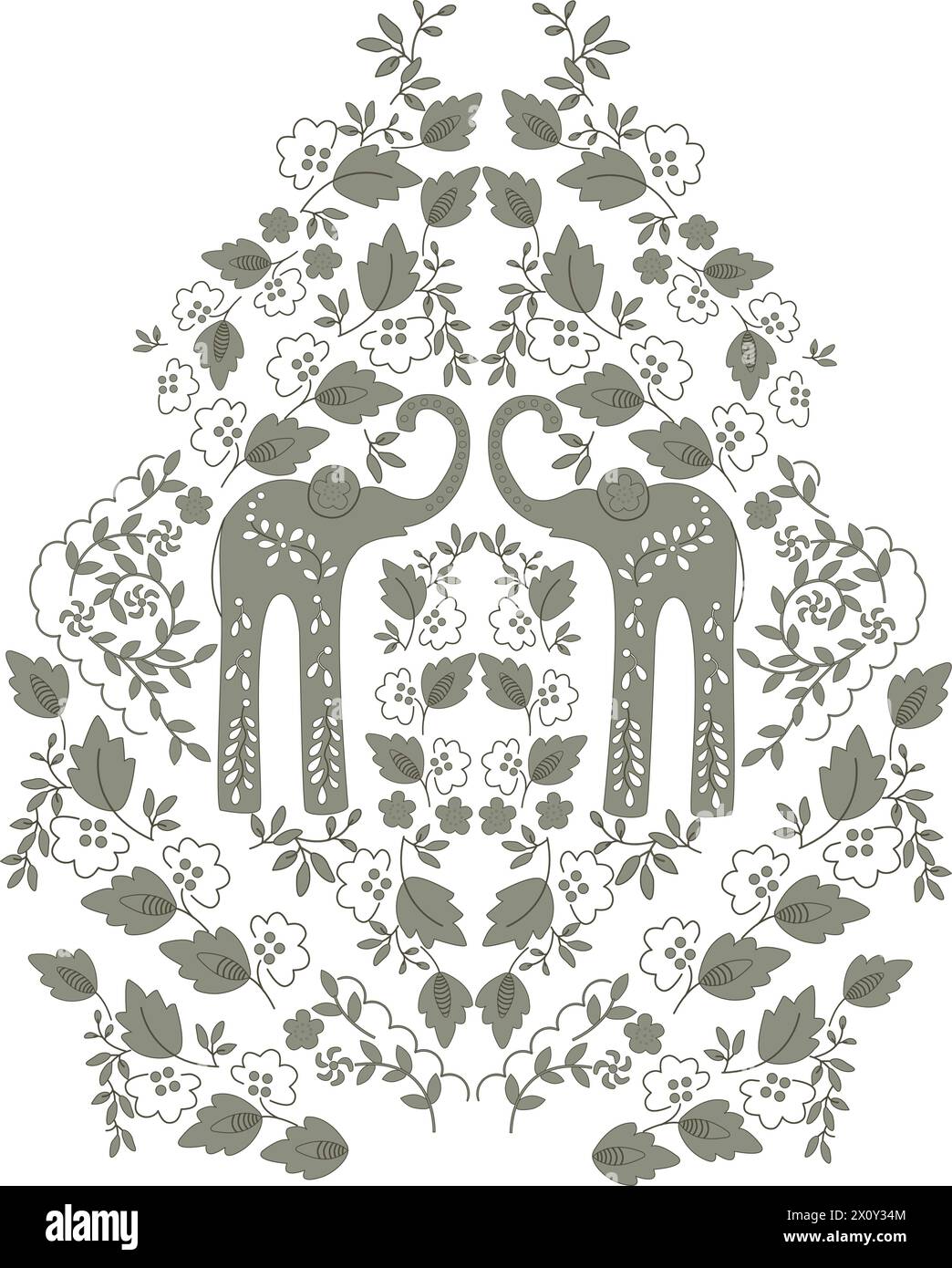 Ethnic oriental seamless vector pattern with elephant in folk style. Stock Vector