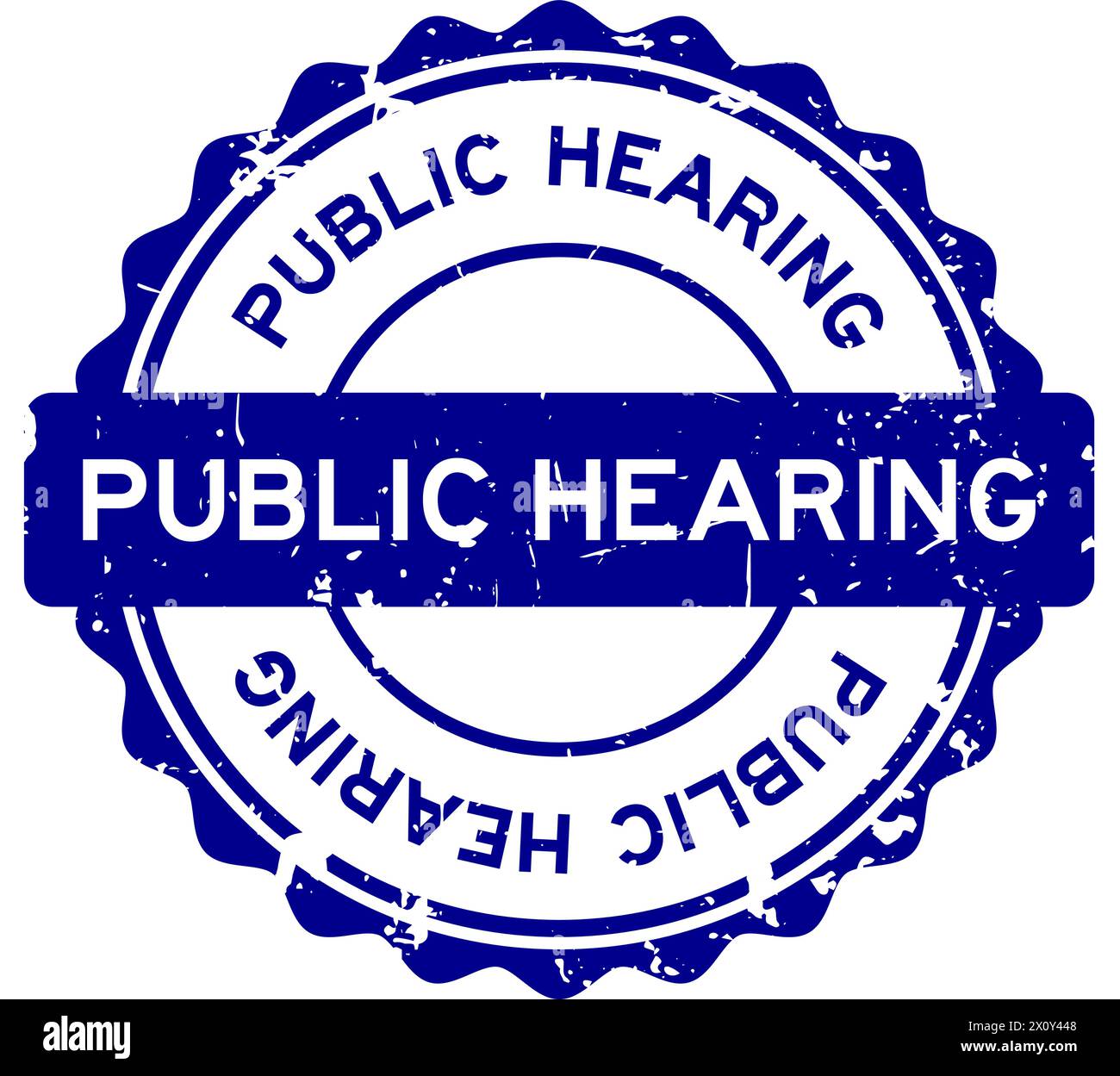Grunge blue public hearing word round rubber seal stamp on white background Stock Vector