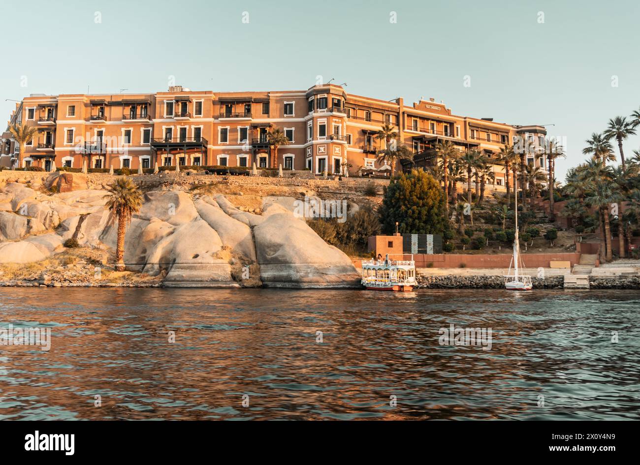 Governorate Aswan Egypt January 2024: Old Cataract Hotel in Aswan Stock Photo