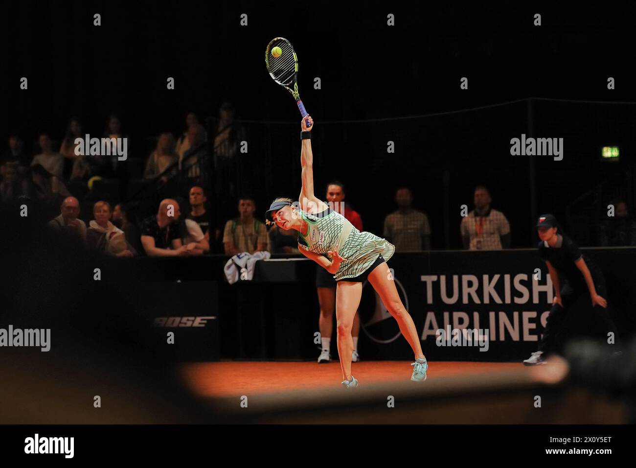 April 14, 2024, Stuttgart, Baden-WÃ¼Rttemberg, Germany: Sara Bejlek (CZE) serve during the 47. Porsche Tennis Grand Prix Stuttgart - WTA500 (Credit Image: © Mathias Schulz/ZUMA Press Wire) EDITORIAL USAGE ONLY! Not for Commercial USAGE! Stock Photo