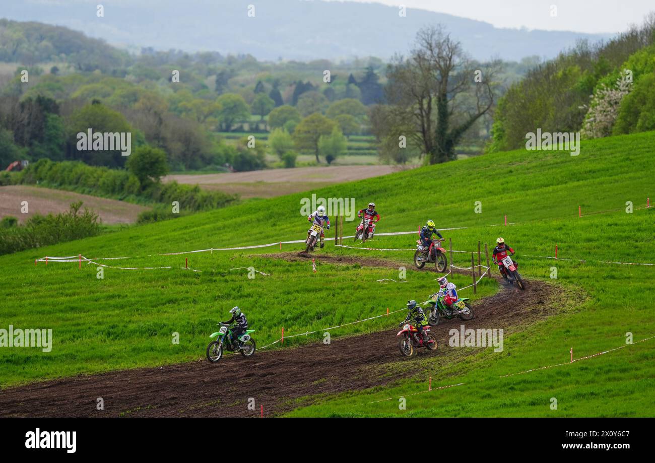 Action from the MotoX 3 Counties Spring Vintage Scramble at Hill End in Worcestershire. Picture date: Sunday April 14, 2024. Stock Photo