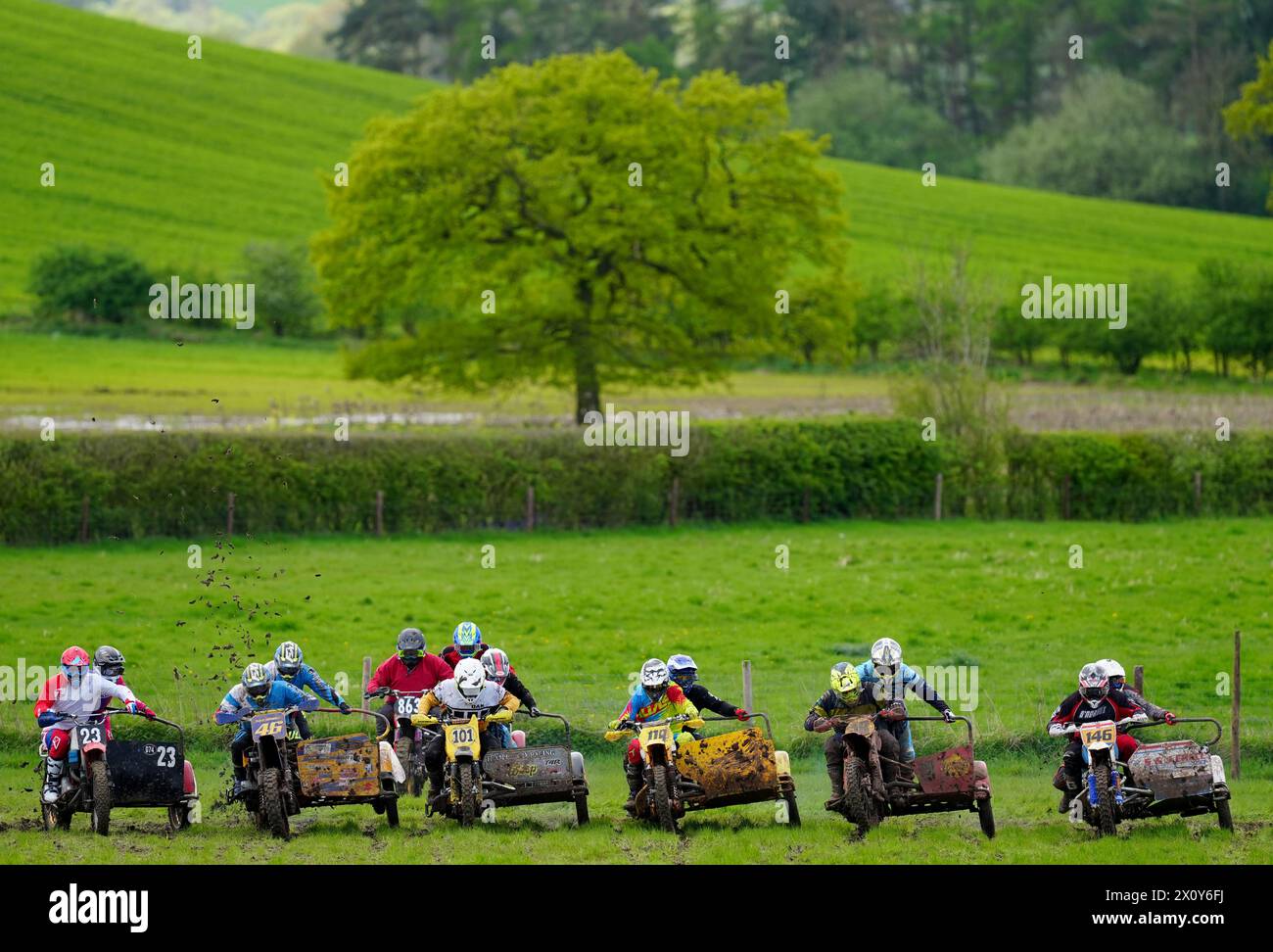 Action from the MotoX 3 Counties Spring Vintage Scramble at Hill End in Worcestershire. Picture date: Sunday April 14, 2024. Stock Photo