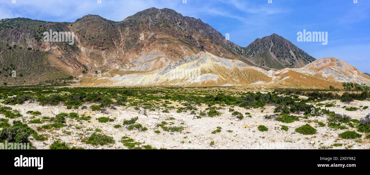 Panoramic view of picturesque mountains of Stefanos crater on the island of Nisyros. Greece Stock Photo