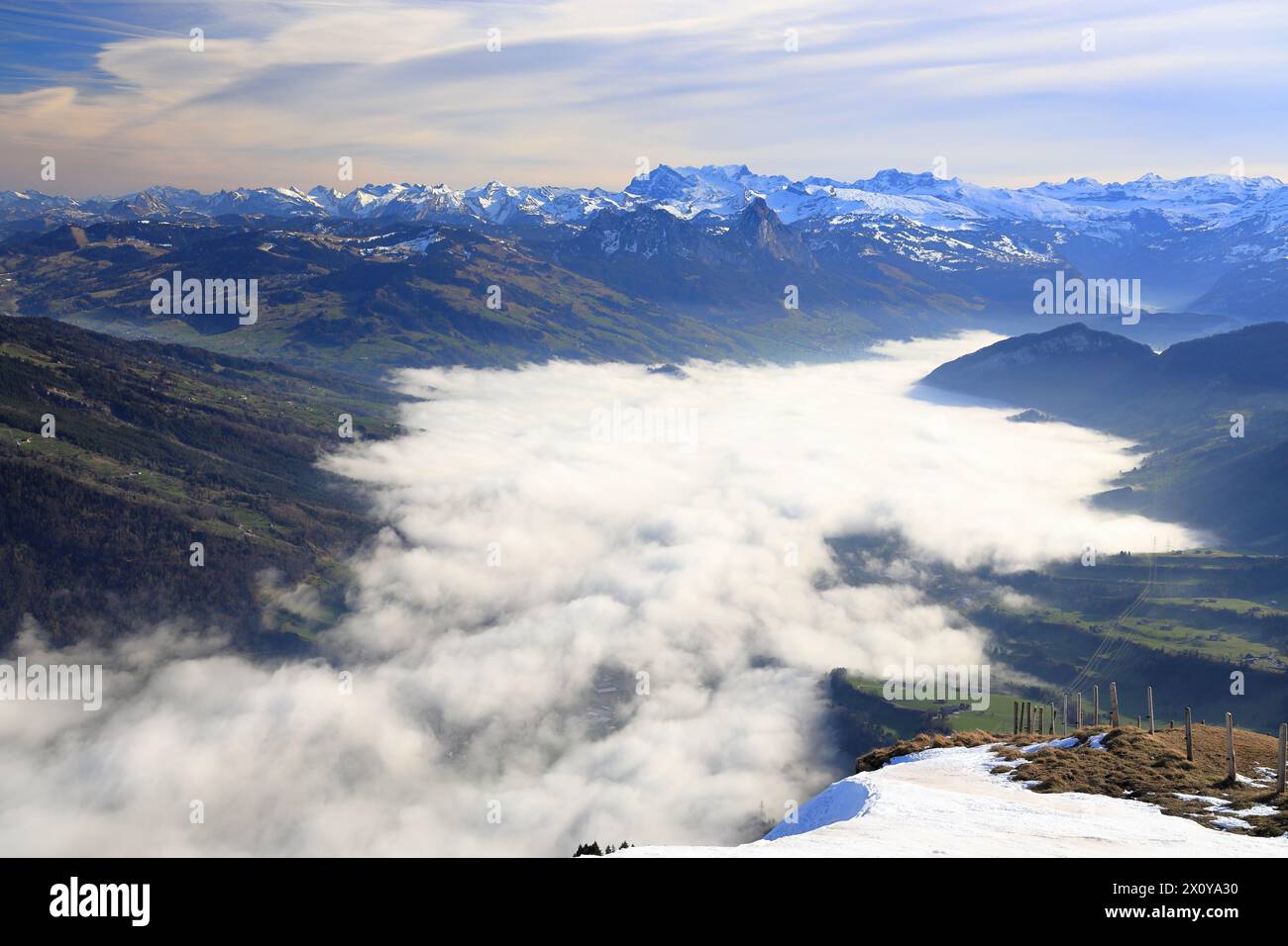 View of Swiss Alps from the summit of Mount Rigi. Switzerland, Europe ...
