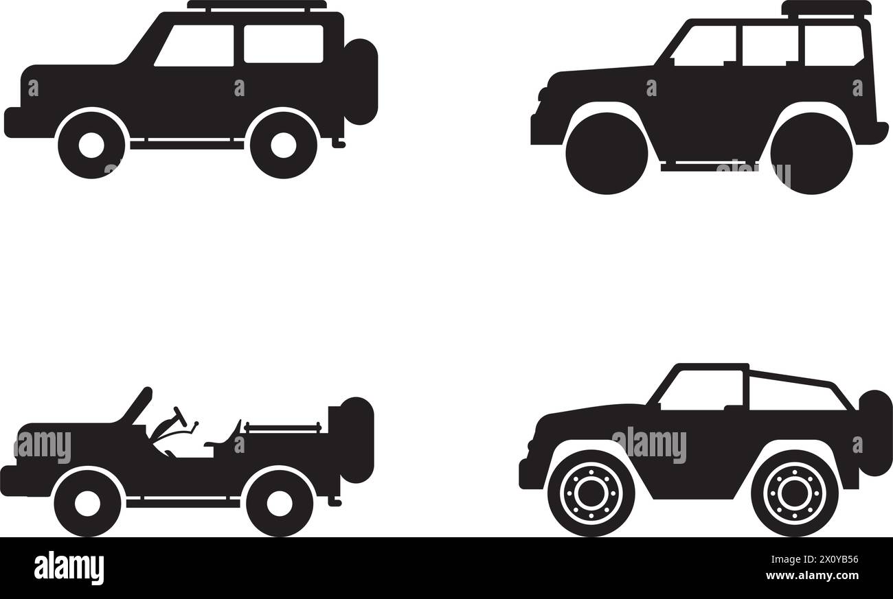 Black 4x4 car illustration front view Stock Vector