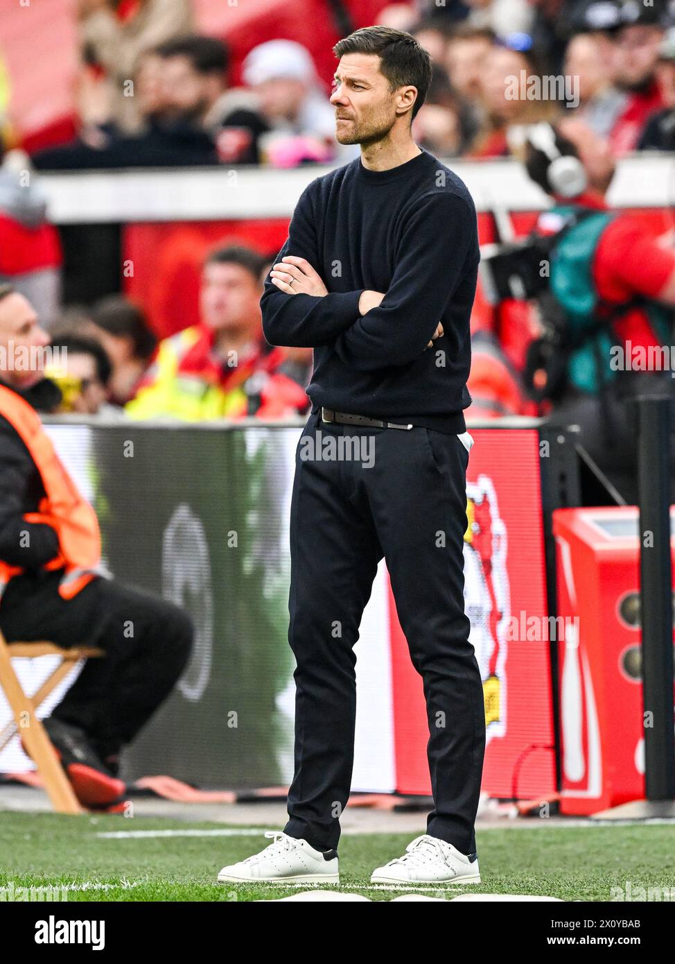 LEVERKUSEN - Bayer 04 Leverkusen coach Xabi Alonso during the Bundesliga match between Bayer 04 Leverkusen and Werder Bremen at the Bay Arena on April 14, 2024 in Leverkusen, Germany. ANP | Hollandse Hoogte | GERRIT VAN COLOGNE Stock Photo