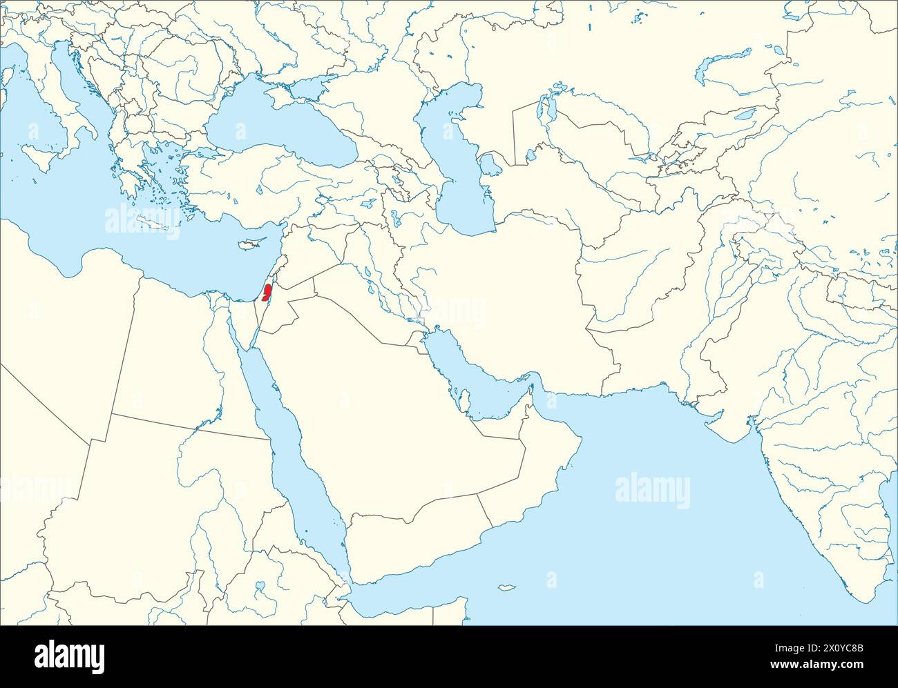 Red map of PALESTINE inside white map of the Middle East Stock Vector