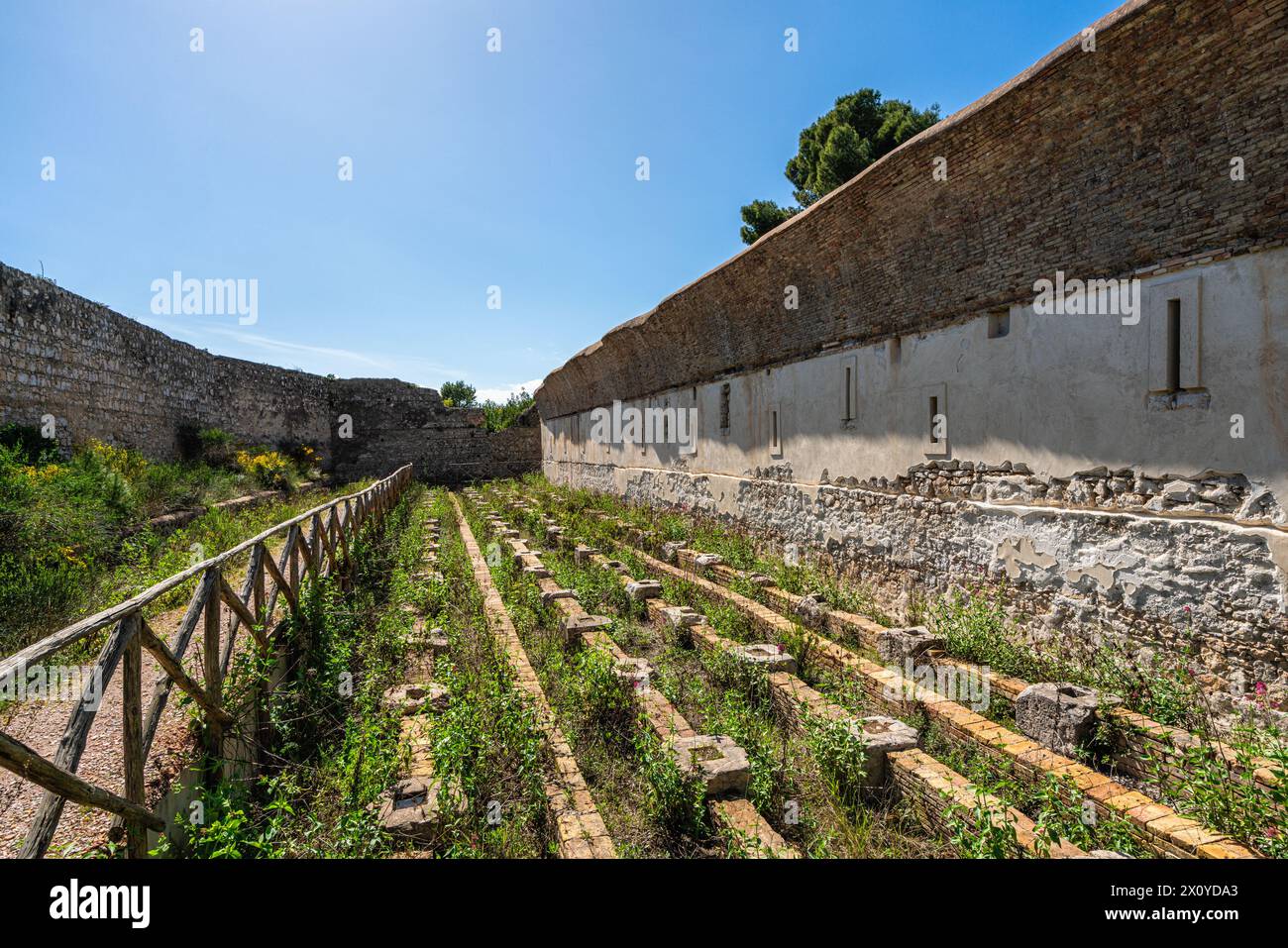 Scenic view with war ruins near the Montagna Spaccata Sanctuary in Gaeta, Lazio, Italy. Stock Photo