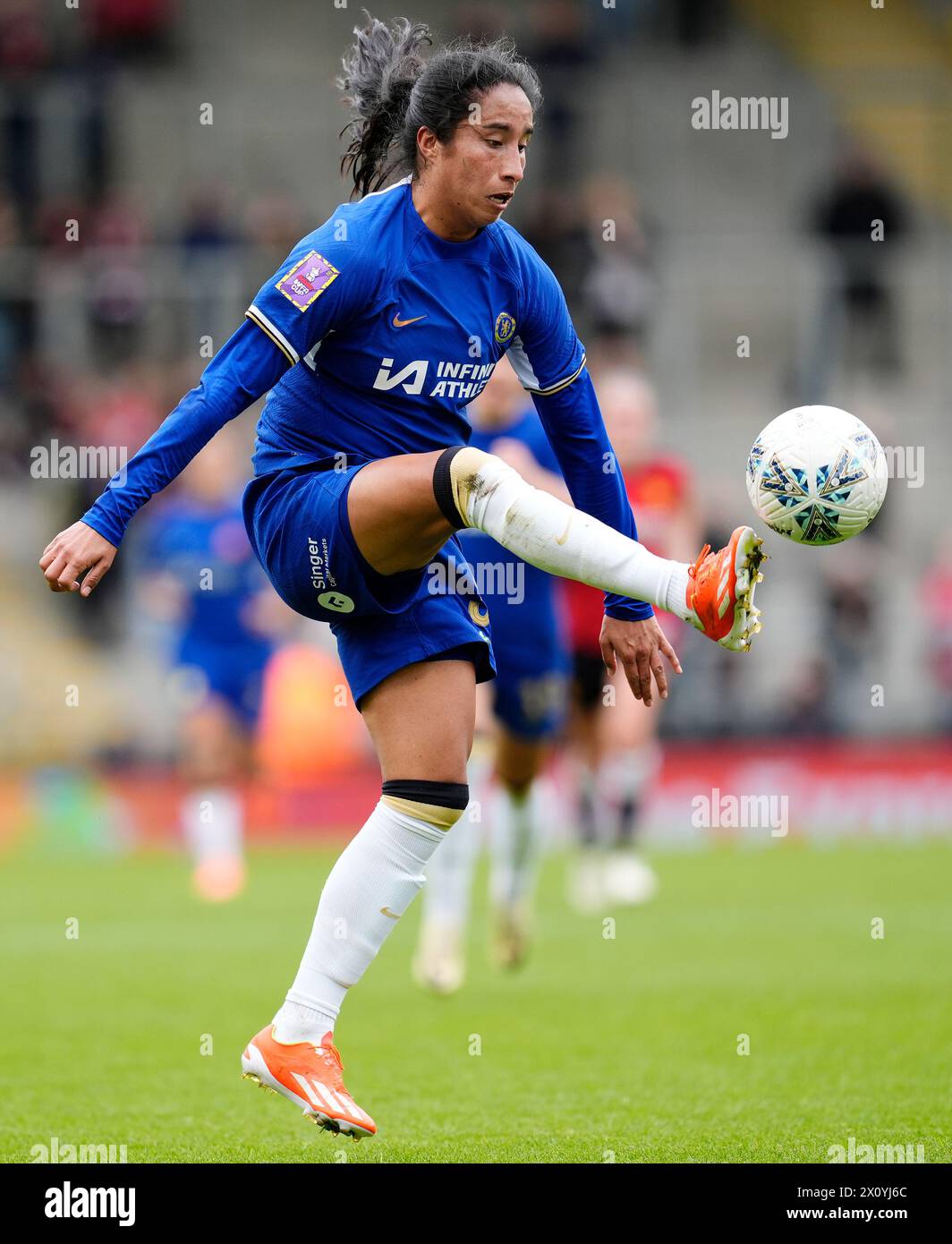 Chelsea's Mayra Ramirez during the Adobe Women's FA Cup semi-final match at Leigh Sports Village. Picture date: Sunday April 14, 2024. Stock Photo