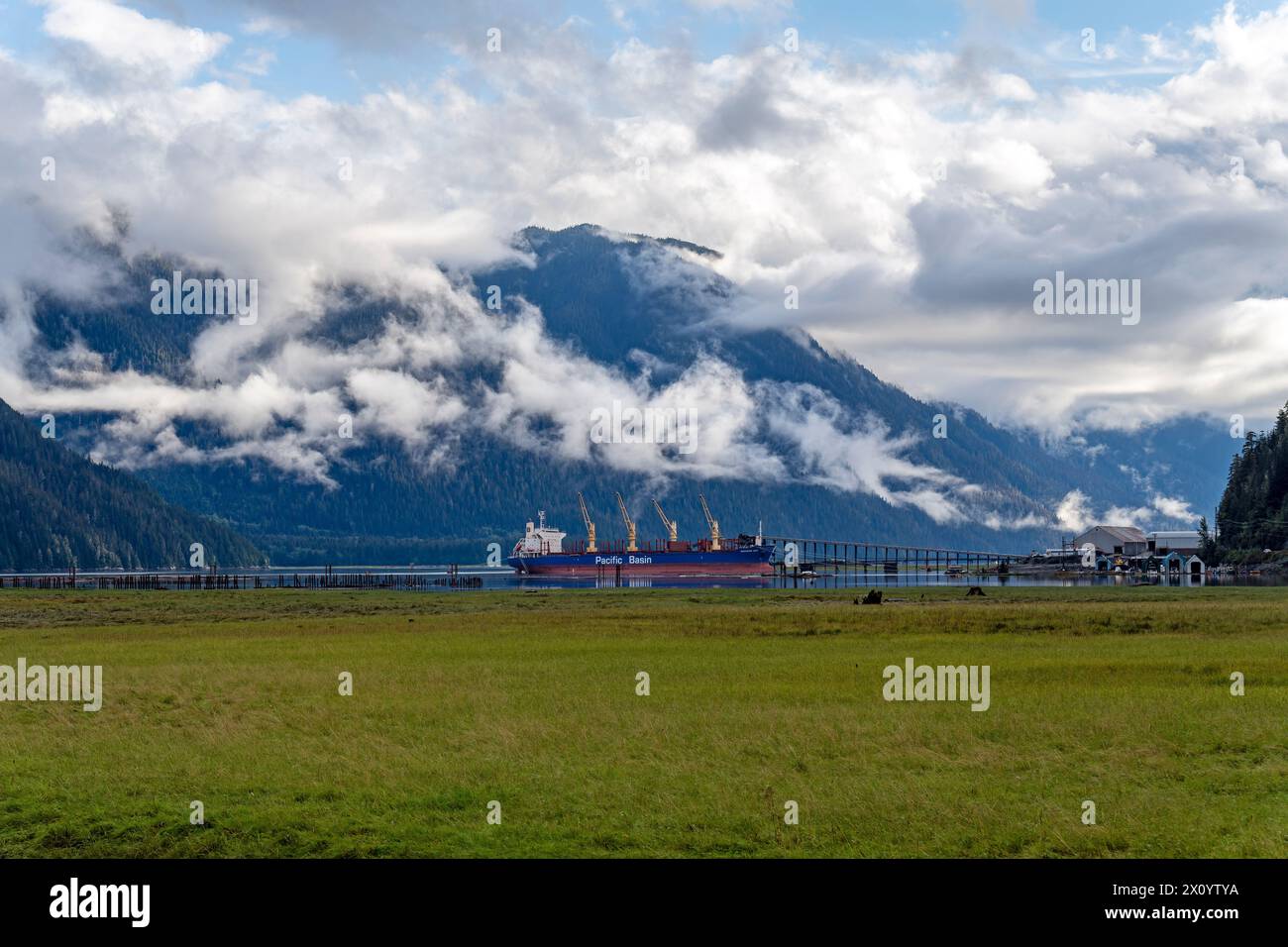 Tanker ship in Stewart harbor, British Columbia, Canada. Stock Photo