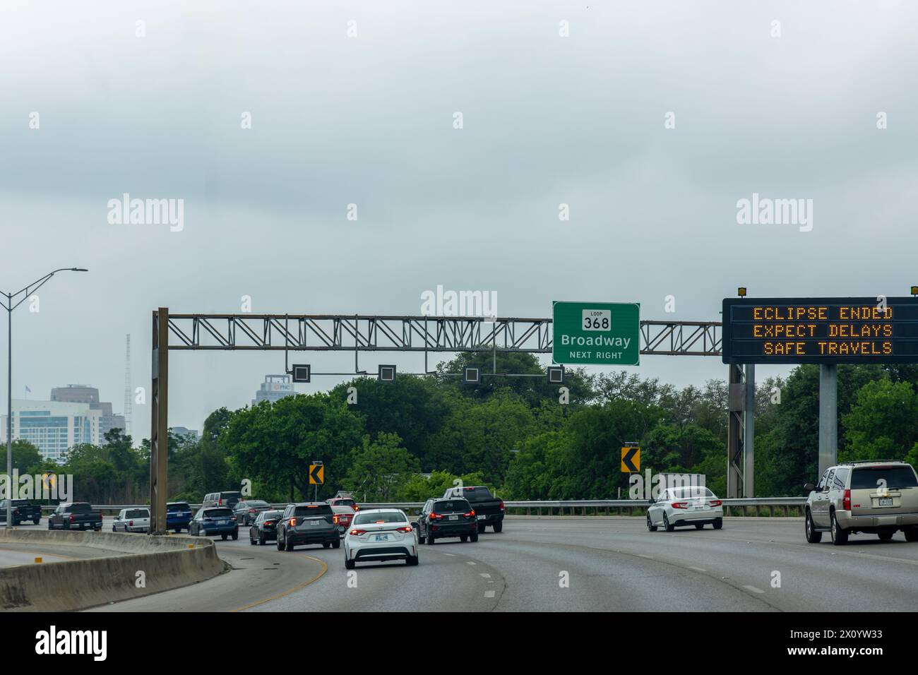 San Antonio, Texas April 8, 2024 Eclipse Ended sign on the highway