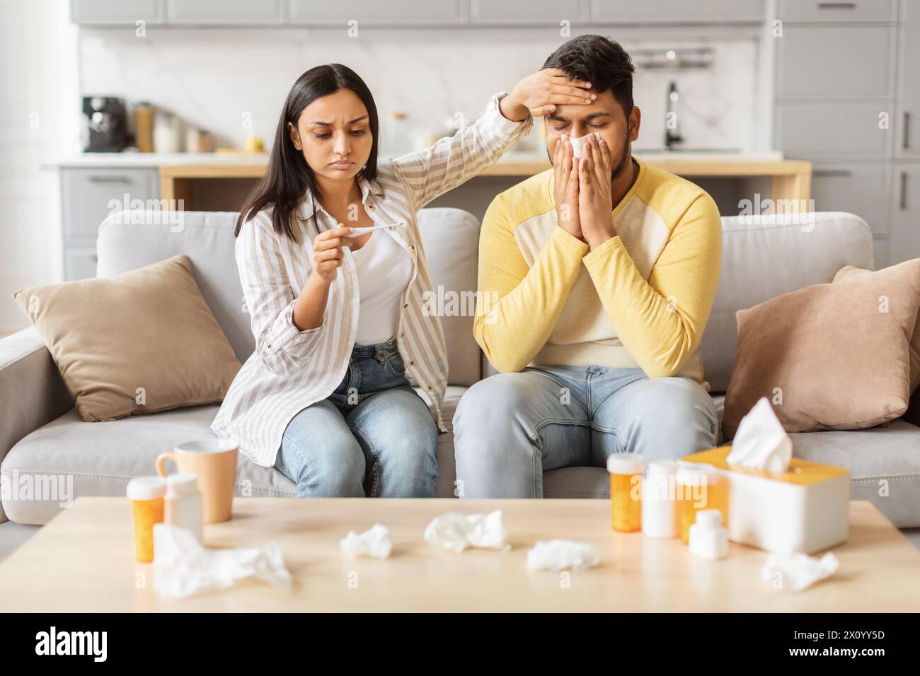 Unwell Man Unhealthy indian woman cough hi-res stock photography and images - Alamy