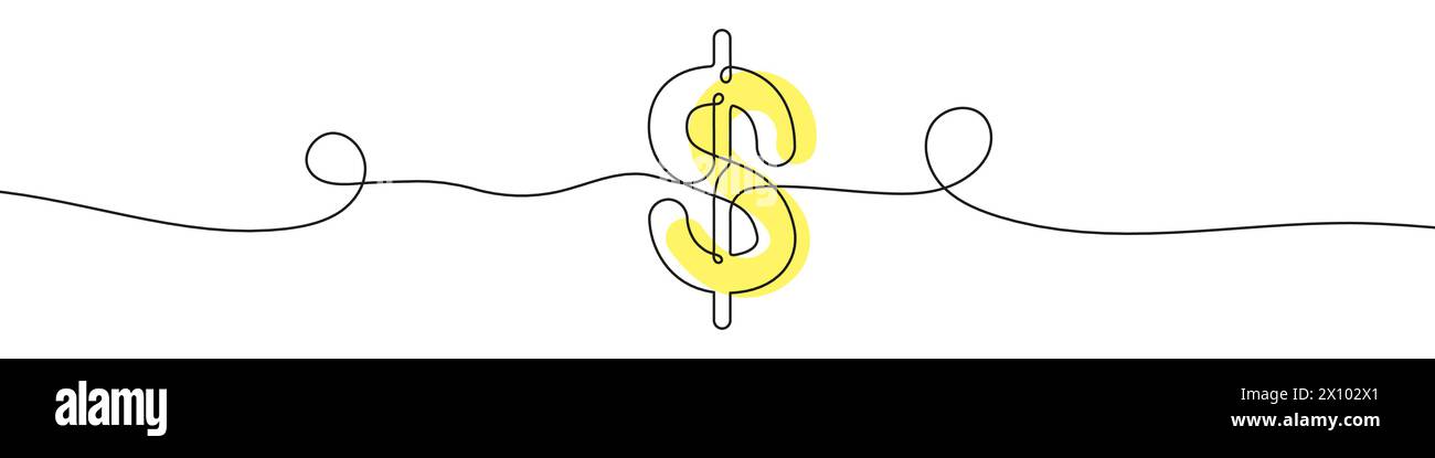 Continuous editable drawing of dollar currency icon. Dollar symbol in one line style. Stock Vector