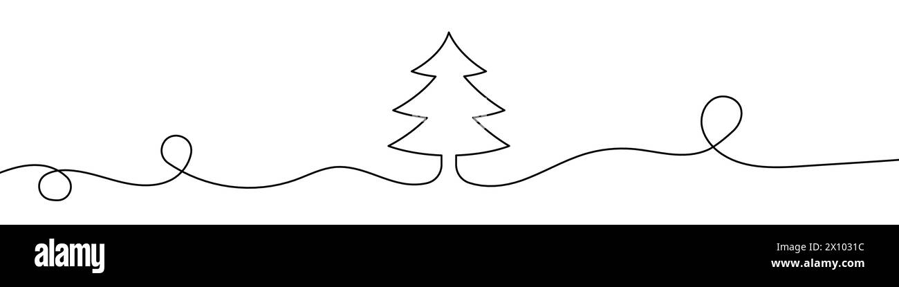 Continuous editable drawing of Christmas tree icon. Christmas tree symbol in one line style. Stock Vector