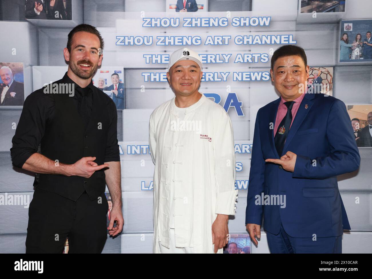 Beverly Hills, California, USA. 9th April, 2024. Actor/host Maxwell Gobbell, Chef Jack Hao of Pink Moon Restaurant, and TV host Joey Zhou, founder of the Los Angeles Beverly Arts (LABA), attending a LABA interview at Pink Moon Restaurant in Beverly Hills, California. Credit: Sheri Determan Stock Photo