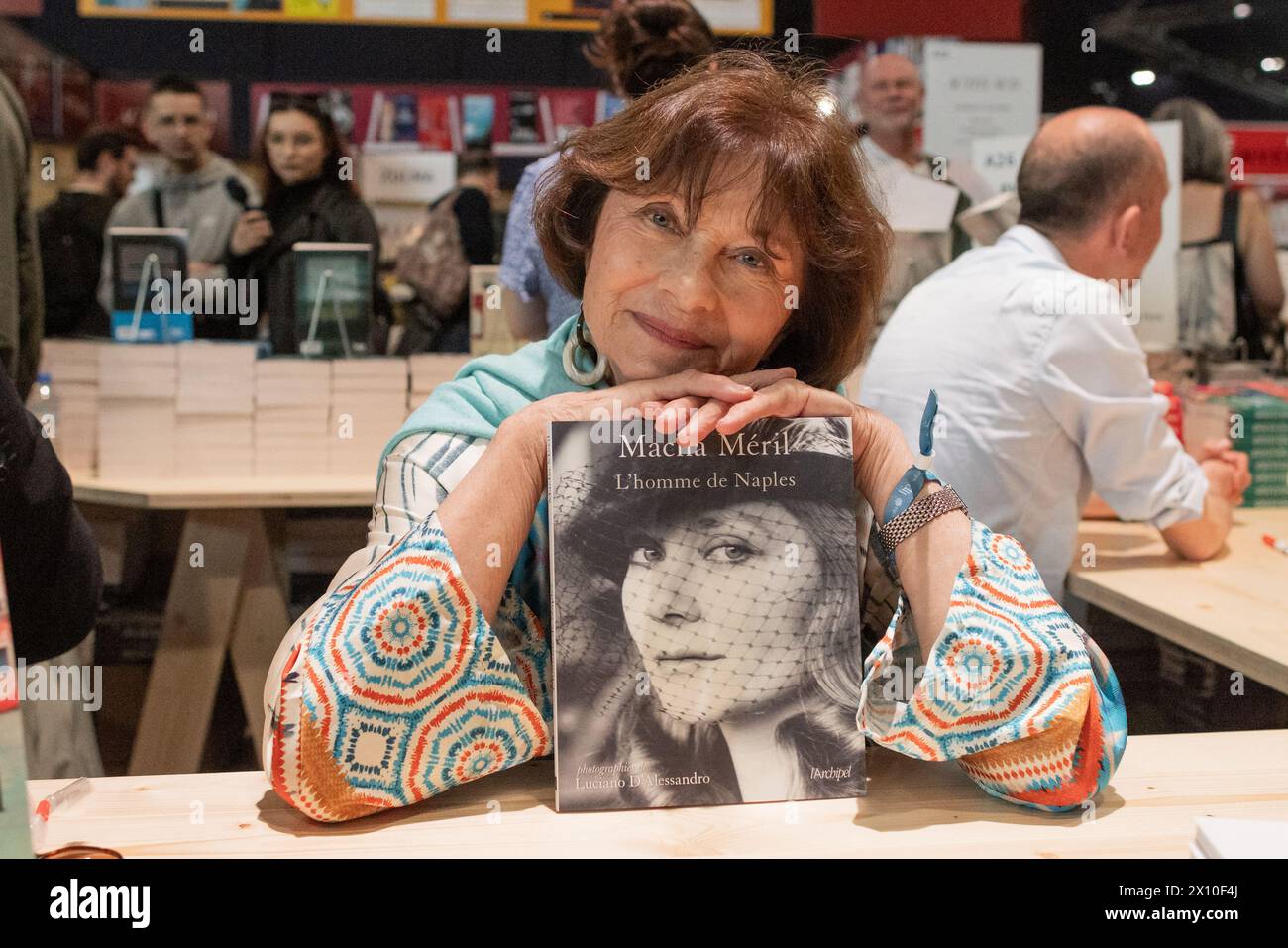 Paris, France. 14th Apr, 2024. Macha Meril signs his book at the Paris