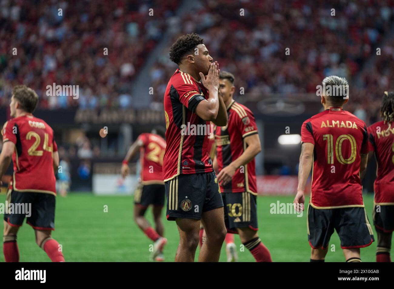 Atlanta, Georgia, USA. 14th Apr, 2024. caleb Wiley 63' goal celebrating (Credit Image: © Andrew Clark/ZUMA Press Wire) EDITORIAL USAGE ONLY! Not for Commercial USAGE! Stock Photo