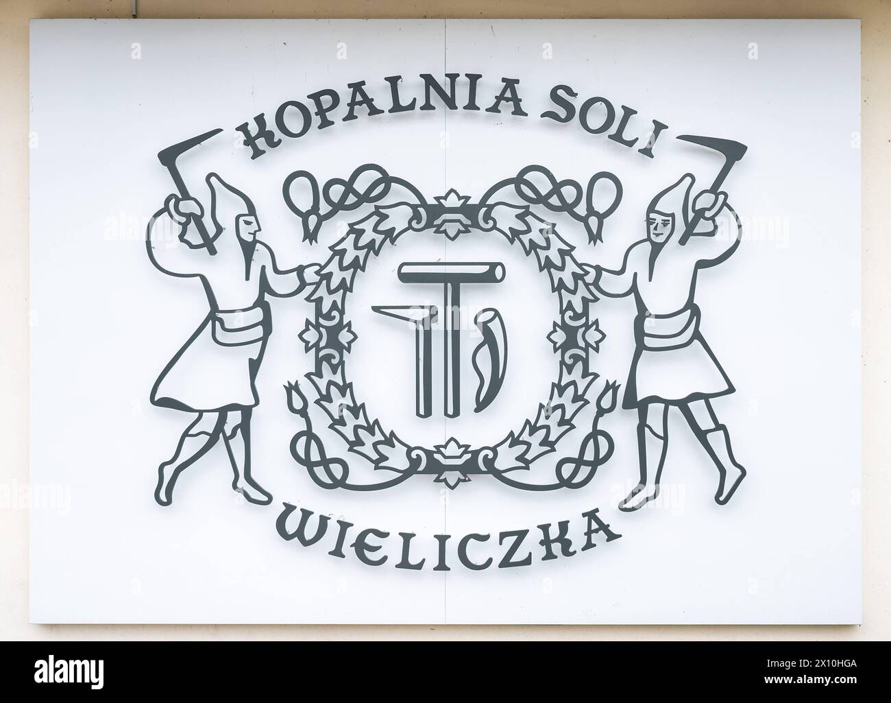 Wieliczka, Poland, March 23, 2024 - Sign and emblem of the Wieliczka salt mine Stock Photo