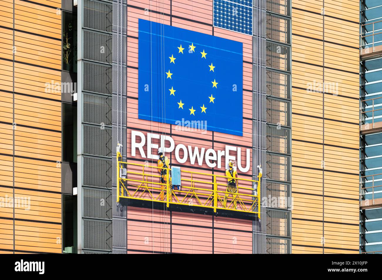 Etterbeek, Brussels, Belgium - April 13, 2024 - Advertisement at the Berlaymont building of the European commission Stock Photo