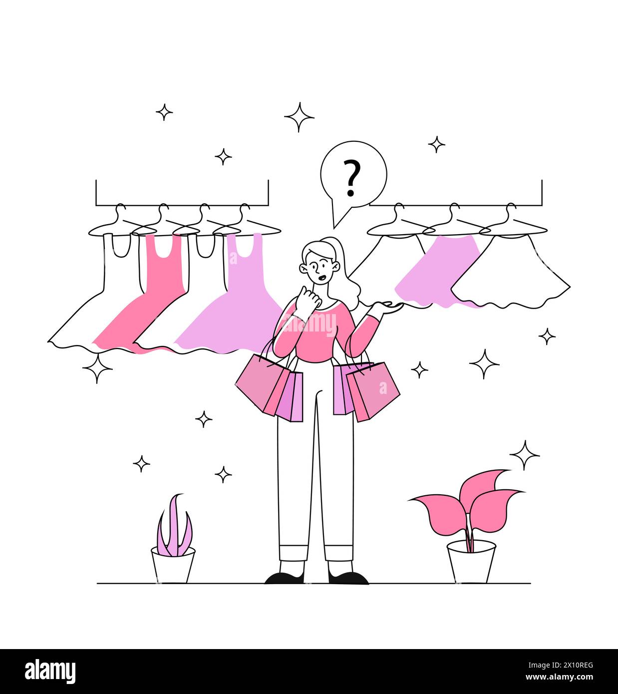 Woman shopping in boutique vector linear Stock Vector