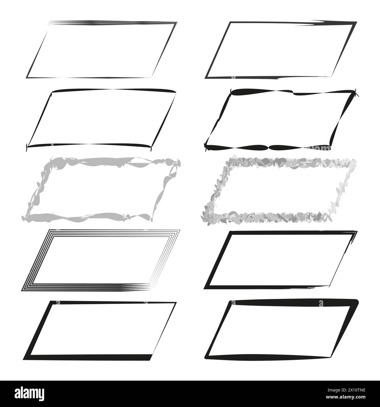 Assorted frames set. Hand-drawn borders collection. Decorative rectangle shapes. Vector illustration. EPS 10. Stock Vector