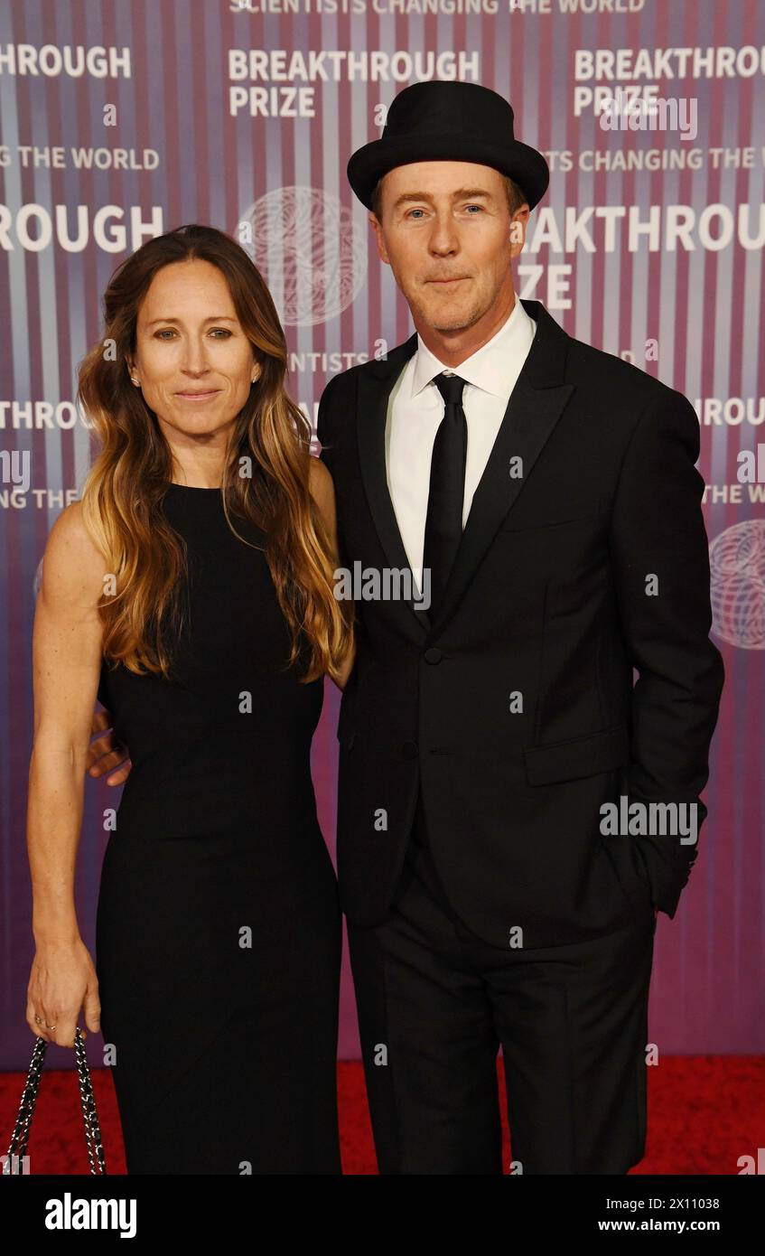 Los Angeles, California, USA. 13th Apr, 2024. (L-R) Shauna Robertson and Edward Norton attend the 10th Annual Breakthrough Prize Ceremony at Academy Museum of Motion Pictures on April 13, 2024 in Los Angeles, California. Credit: Jeffrey Mayer/Media Punch/Alamy Live News Stock Photo