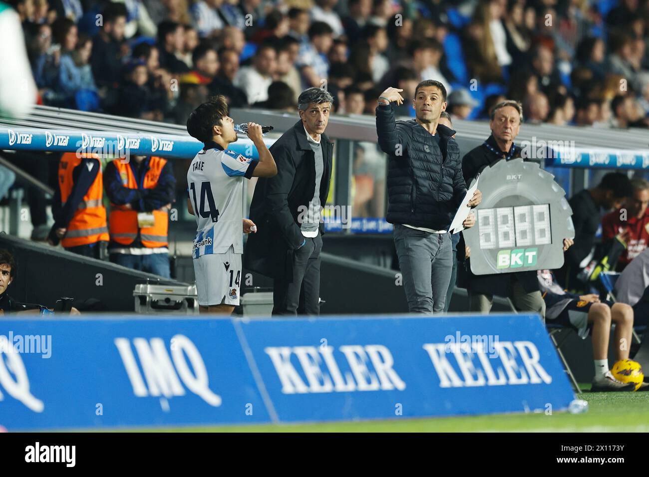 San Sebastian, Spain. 14th Apr, 2024. Imanol Alguacil (Sociedad) Football/Soccer : Spanish 'LaLiga EA Sports' match between Real Sociedad 2-2 UD Almeria at the Reale Arena in San Sebastian, Spain . Credit: Mutsu Kawamori/AFLO/Alamy Live News Stock Photo