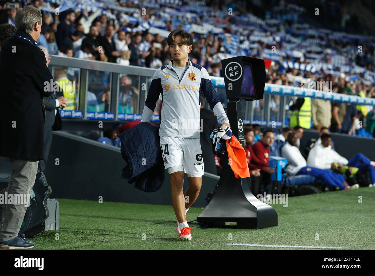 San Sebastian, Spain. 14th Apr, 2024. Takefusa Kubo (Sociedad) Football/Soccer : Spanish 'LaLiga EA Sports' match between Real Sociedad 2-2 UD Almeria at the Reale Arena in San Sebastian, Spain . Credit: Mutsu Kawamori/AFLO/Alamy Live News Stock Photo