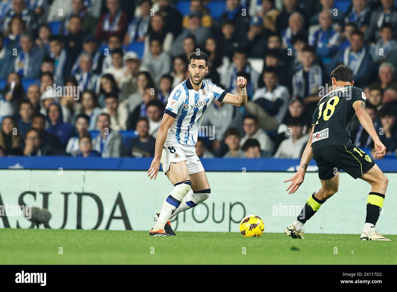 San Sebastian, Spain. 14th Apr, 2024. Mikel Merino (Sociedad) Football/Soccer : Spanish 'LaLiga EA Sports' match between Real Sociedad 2-2 UD Almeria at the Reale Arena in San Sebastian, Spain . Credit: Mutsu Kawamori/AFLO/Alamy Live News Stock Photo