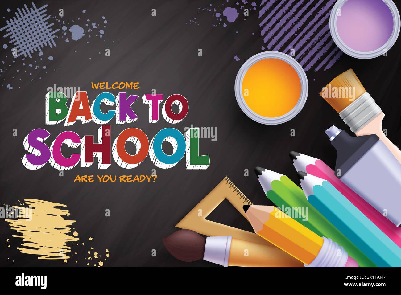 Back to school vector template design. Welcome back to school greeting ...