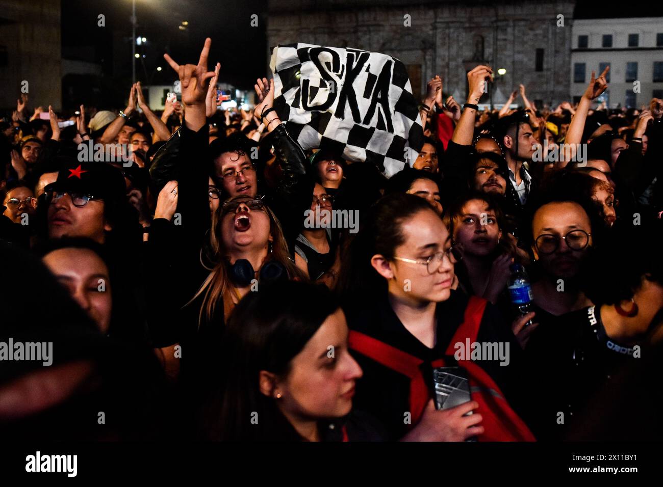 Bogota, Colombia. 12th Apr, 2024. Fans take part during the Paz Rock concert in Bogota, Colombia on April 12, 2024. Photo by: Cristian Bayona/Long Visual Press Credit: Long Visual Press/Alamy Live News Stock Photo