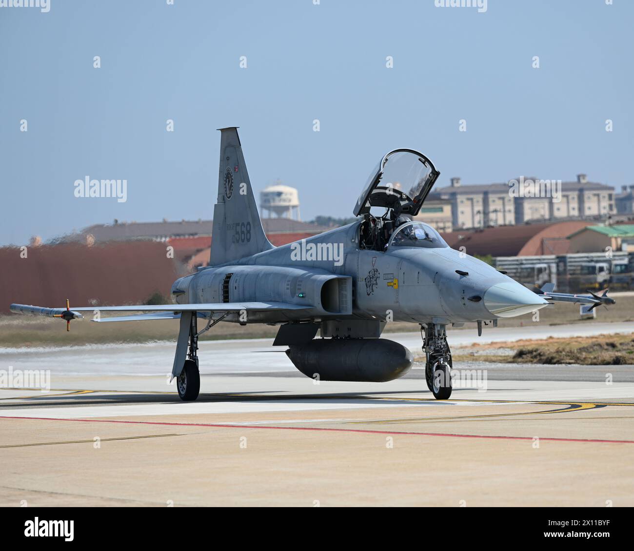 A Republic of Korea Air Force F 5 Tiger assigned to the 10th Fighter Wing arrives for Korea Flying Training 2024 at Kunsan Air Base Republic of Korea April 12 2024. U.S. and