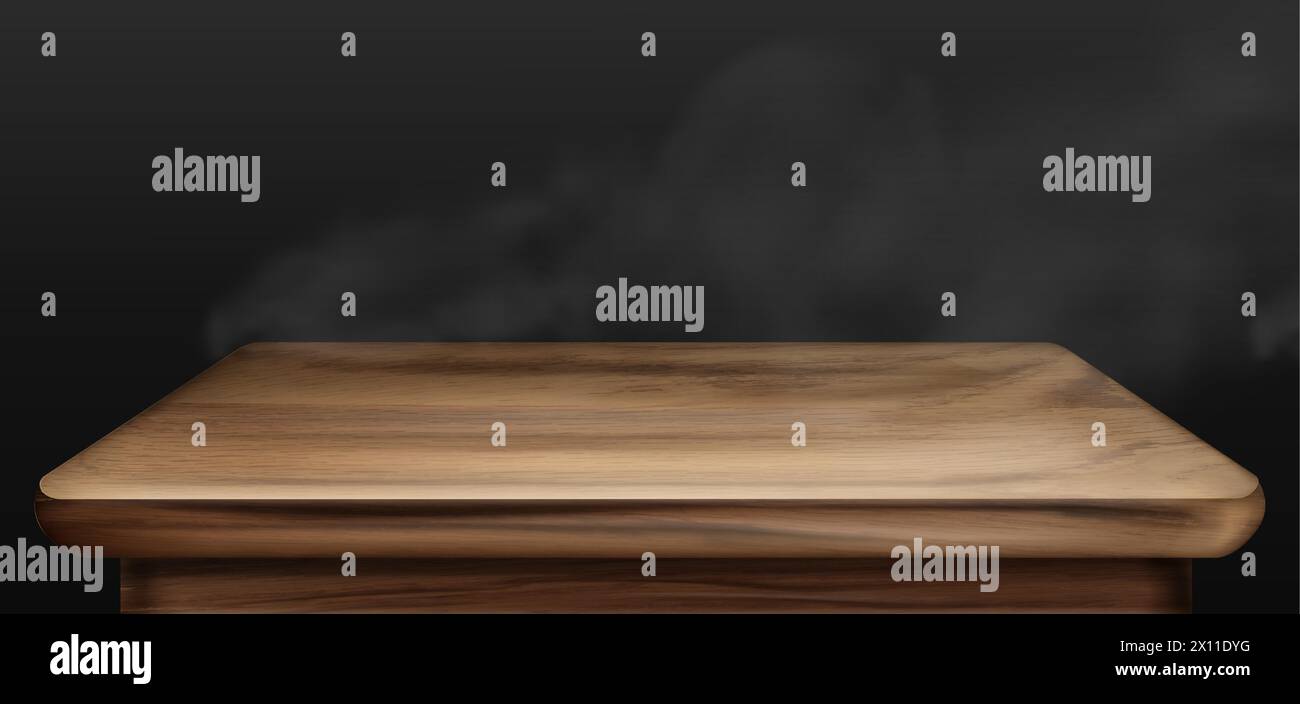 Wooden table with smoke. Wood texture dining desk surface and realistic