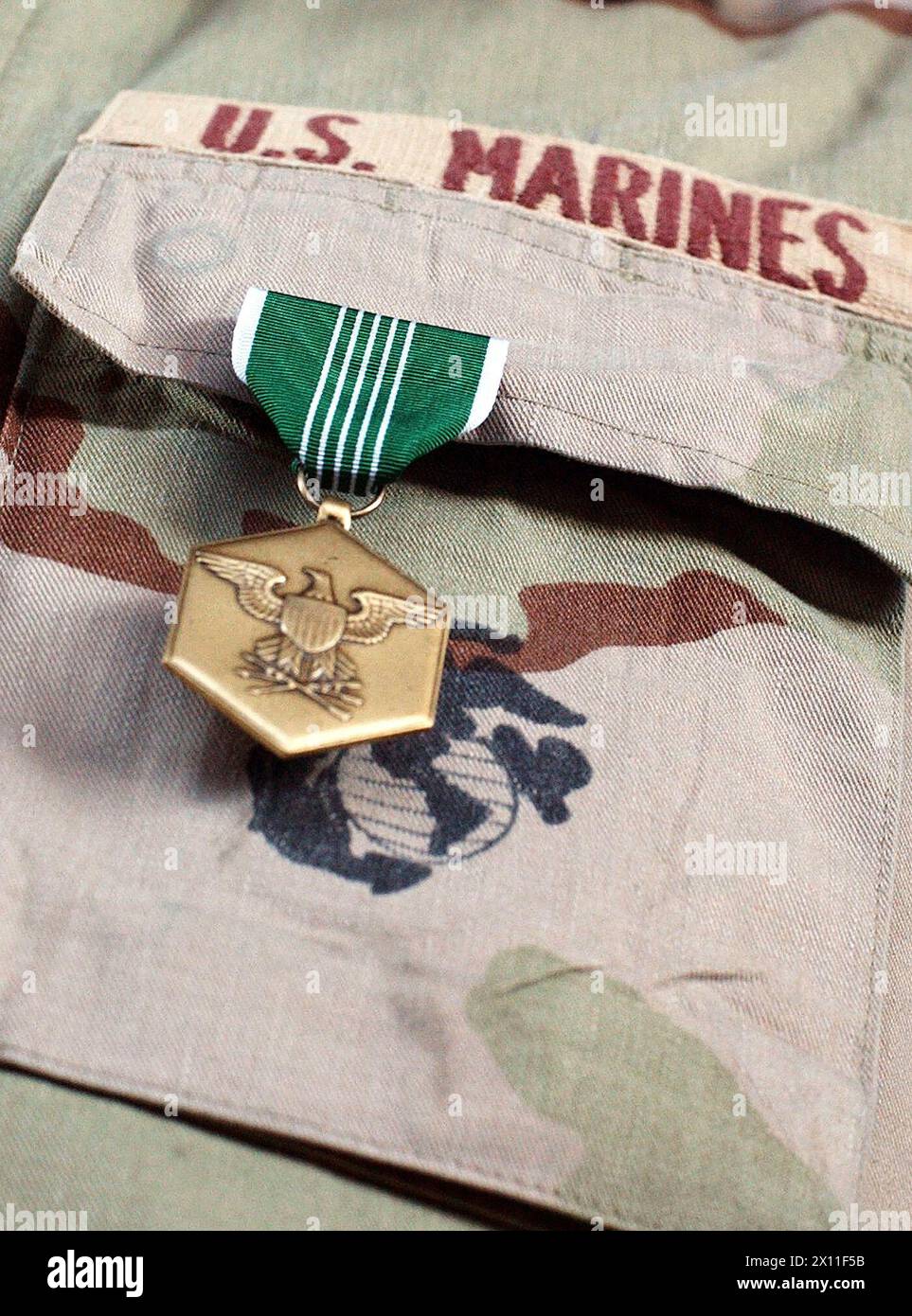 Six Army Commendation Medals were awarded to Marines at Bagram Air Base for their actions during Operation Anaconda (Afghanistan) ca. March 25, 2002 Stock Photo
