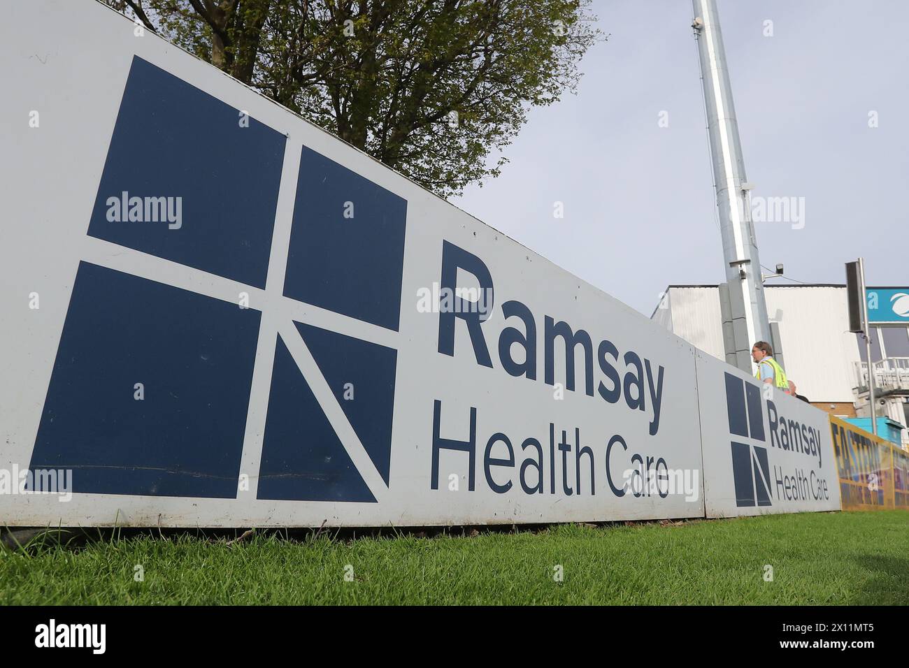 Ramsay Health Care pitchside sign during Essex CCC vs Kent CCC, Vitality County Championship Division 1 Cricket at The Cloud County Ground on 14th Apr Stock Photo