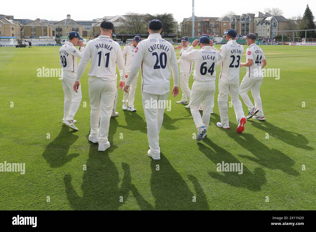 Essex players walk out for Day Three during Essex CCC vs Kent CCC, Vitality County Championship Division 1 Cricket at The Cloud County Ground on 14th Stock Photo