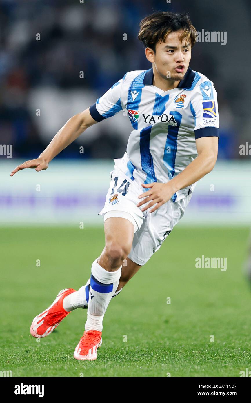 San Sebastian, Spain. Credit: D. 14th Apr, 2024. Takefusa Kubo (Sociedad) Football/Soccer : Spanish 'La Liga EA Sports' match between Real Sociedad 2-2 UD Almeria at Reale Arena in San Sebastian, Spain. Credit: D .Nakashima/AFLO/Alamy Live News Stock Photo