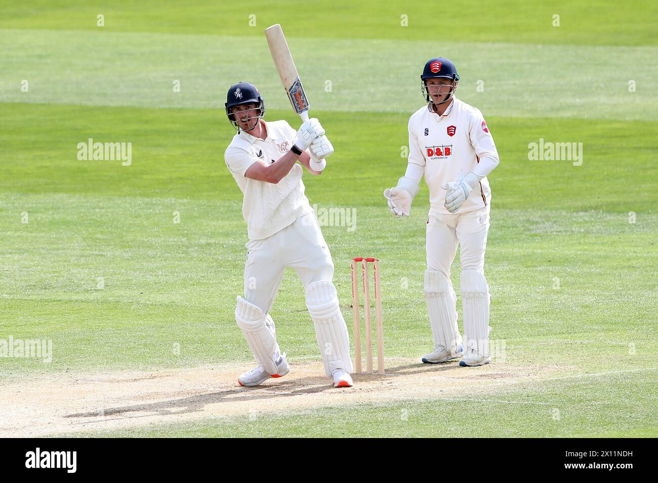 Nathan Gilchrist in batting action for Kent during Essex CCC vs Kent CCC, Vitality County Championship Division 1 Cricket at The Cloud County Ground o Stock Photo