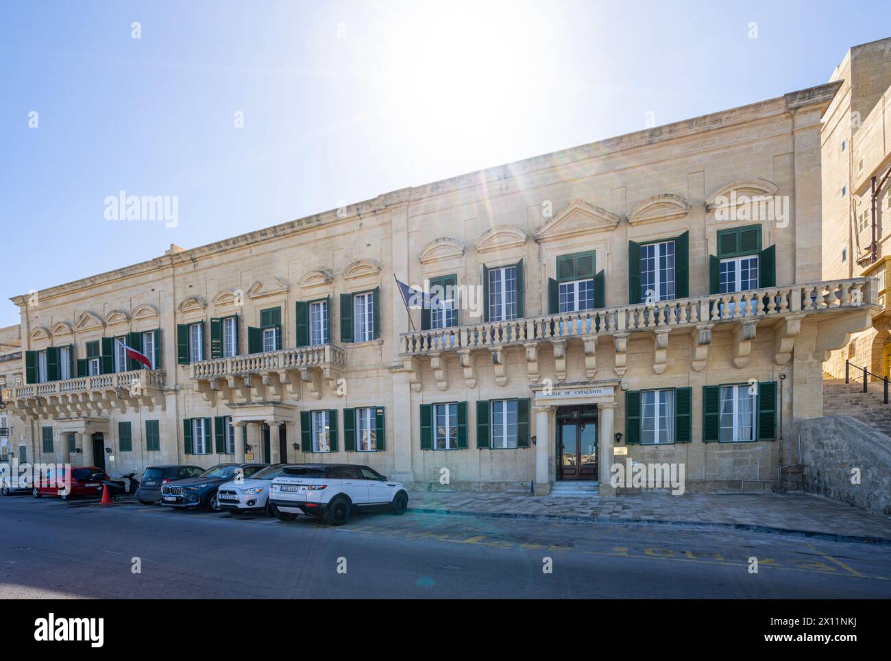 Valletta, Malta, April 03, 2024. External view of the house of Catalunya, headquarters of the Ministry for European funds, social dialogue and  consumer protection building in the city center Stock Photo
