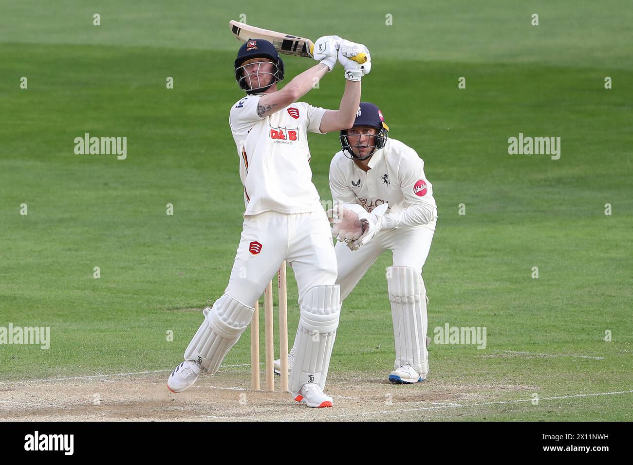 Jordan Cox hits 6 runs for Essex during Essex CCC vs Kent CCC, Vitality County Championship Division 1 Cricket at The Cloud County Ground on 14th Apri Stock Photo