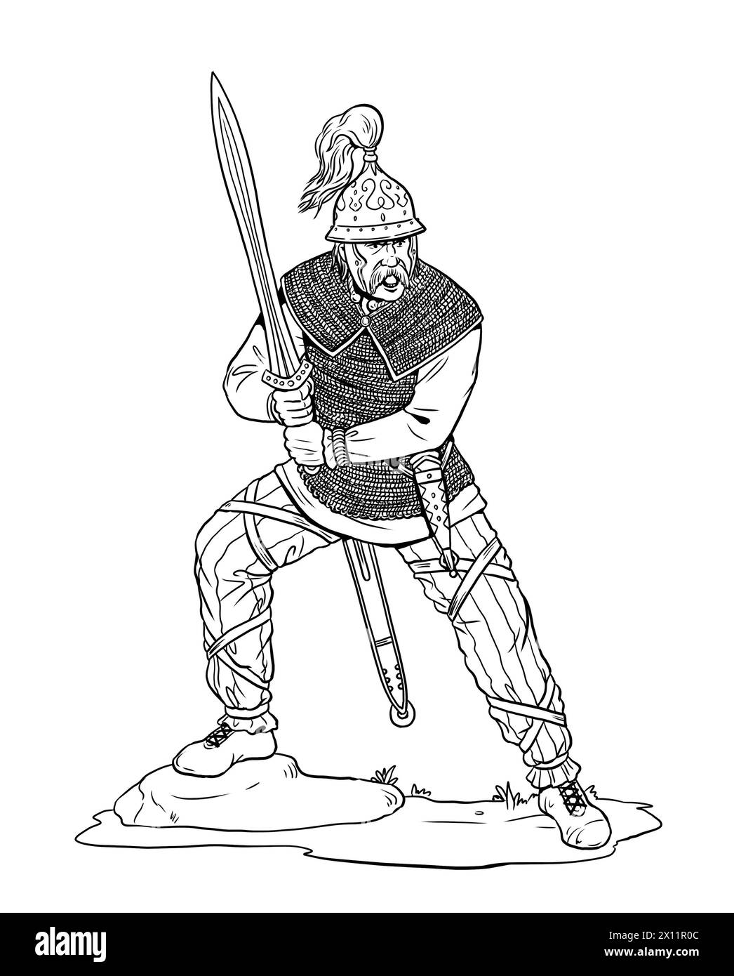 Gallic Warrior on the attack. Drawing with Roman enemies - barbarians. Stock Photo