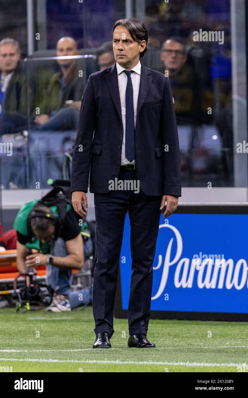 Milan, Italy - april 14 2024 - Inter vs Cagliari serie A - simone inzaghi head coach f.c. internazionale Credit: Kines Milano/Alamy Live News Stock Photo