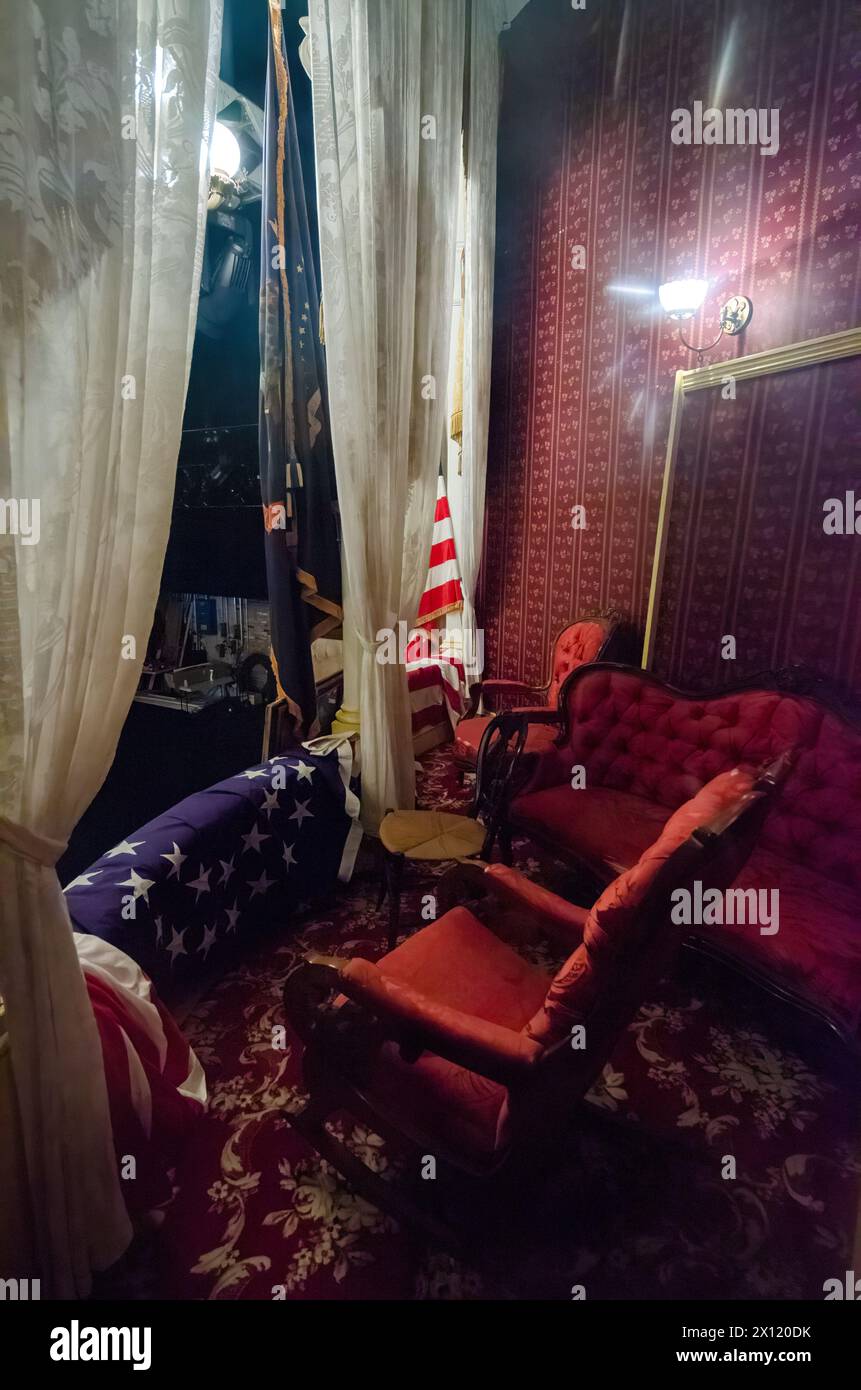 The Booth Location of the assassination of Abraham Lincoln at Ford's Theatre National Historic Site in Washington, D.C., United States, USA Stock Photo