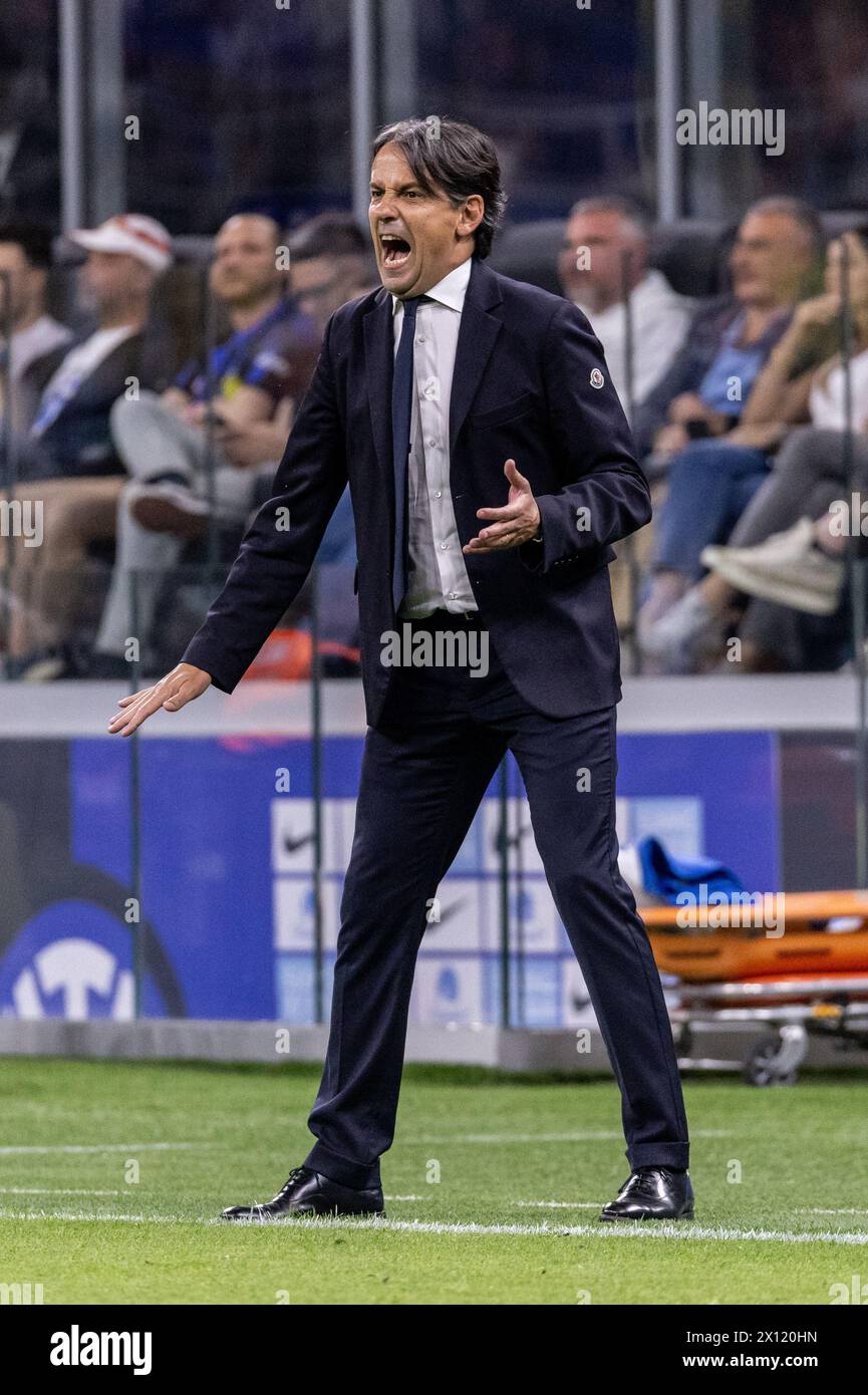 Milan, Italy - april 14 2024 - Inter vs Cagliari serie A - simone inzaghi head coach f.c. internazionale Credit: Kines Milano/Alamy Live News Stock Photo
