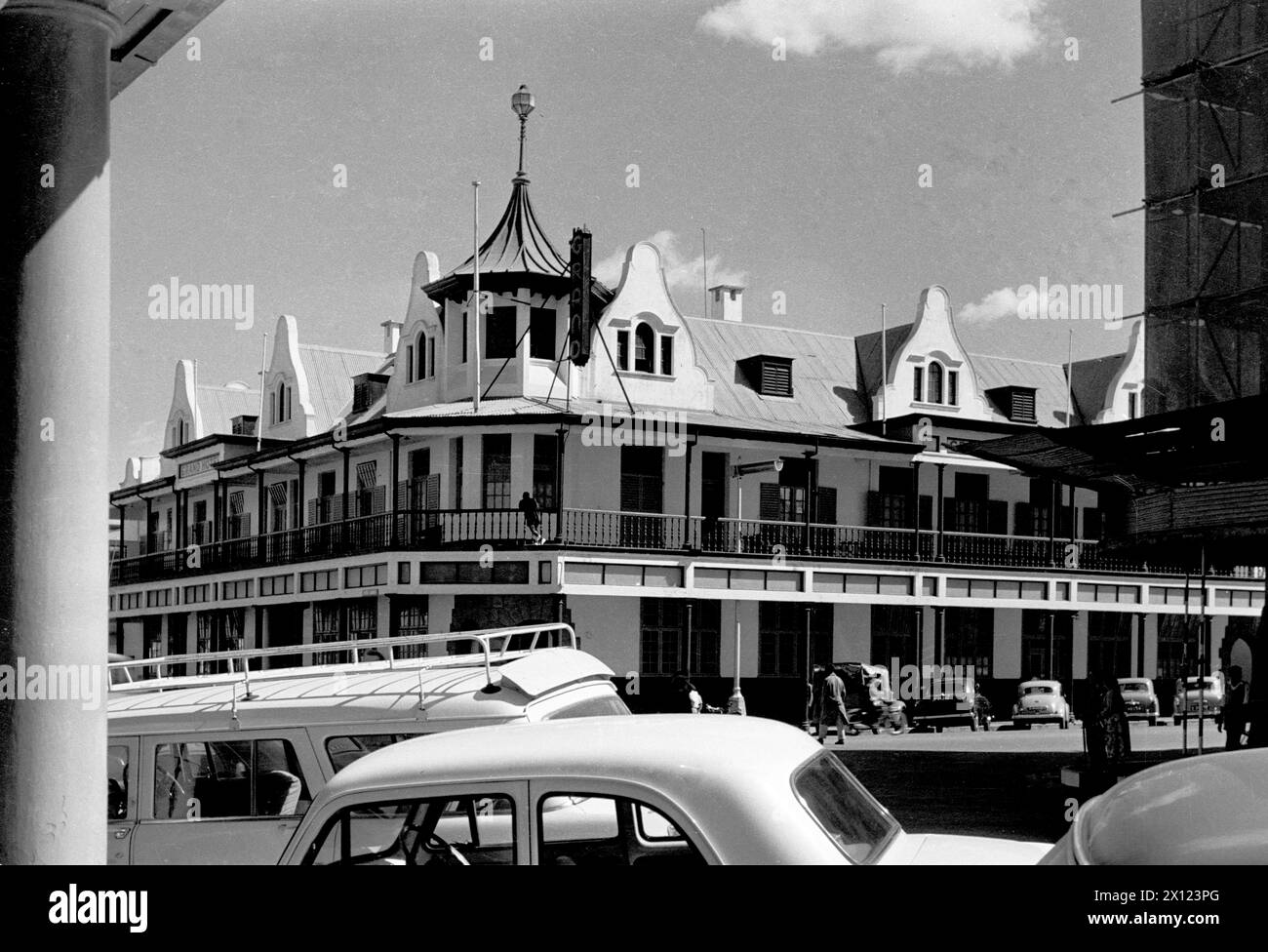 Grande Hotel on First Street Salisbury Rhodesia, now Harare Zimbabwe. The Colonial Era Building was Designed by James Cope-Christie and Thomas Sladden in 1914. Vintage or Historic Monochrome or Black and White Image c1960 Stock Photo