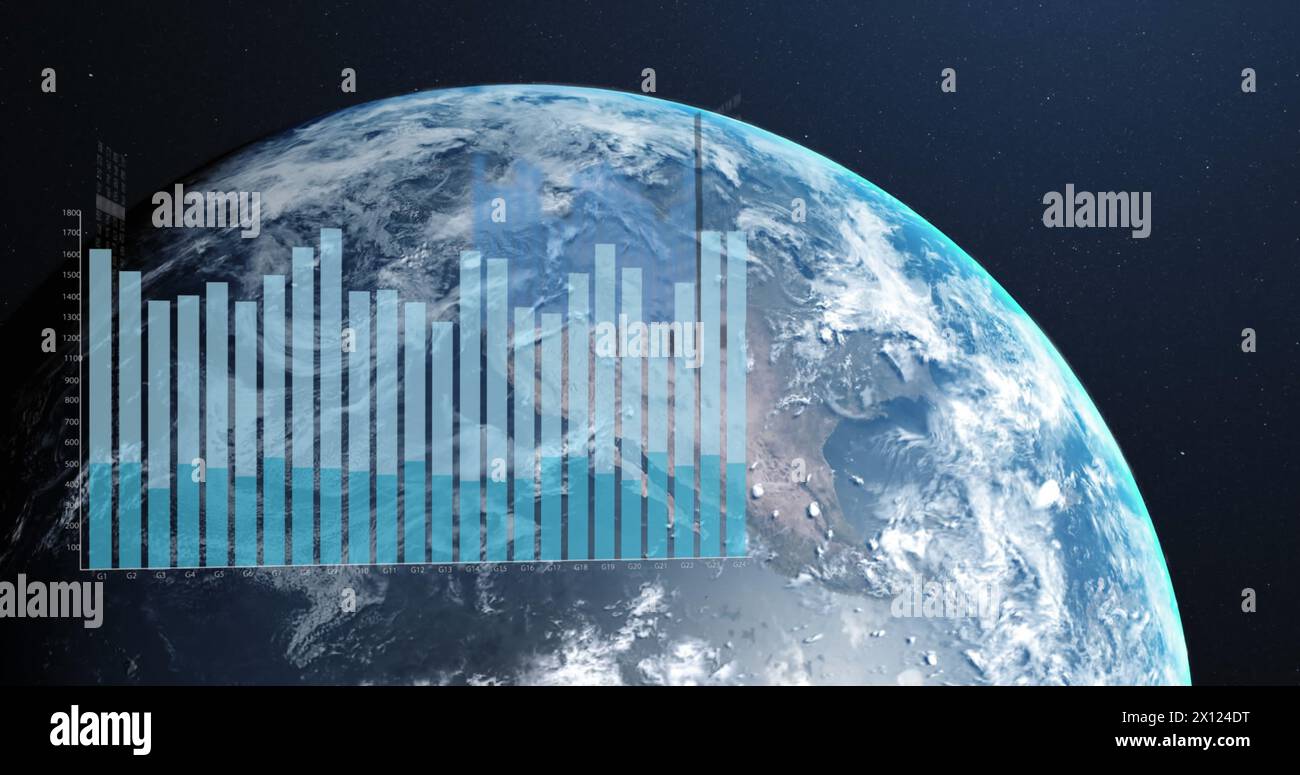 Image of data processing over globe Stock Photo