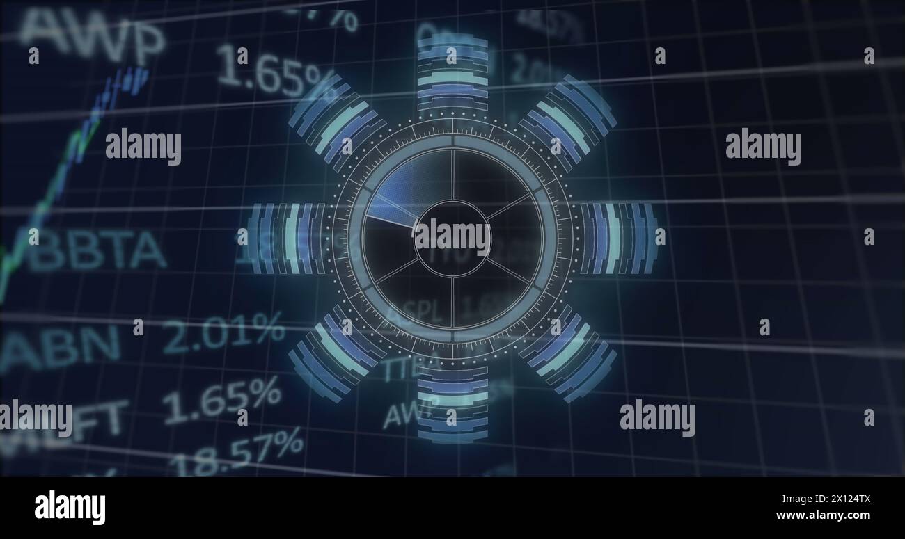 Image of financial data processing over scope scanning Stock Photo