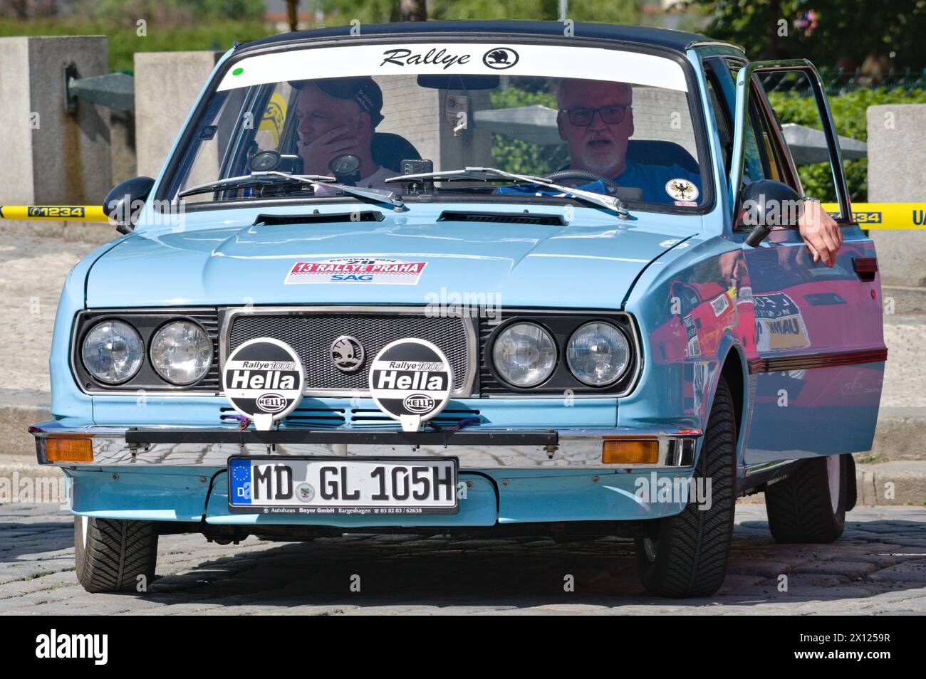 Prague, Czech republic - April 12 2024: Classic cars rally event in Prague. Racing vintage car Skoda 120 made in Czechoslovakia. Stock Photo