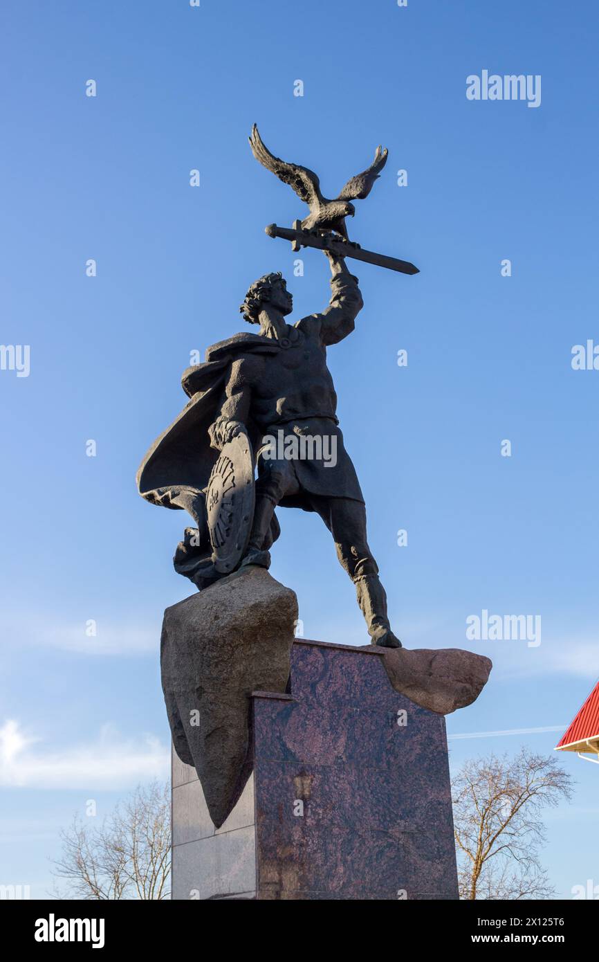Maloyaroslavets, Russia - April 2018: Monument to Prince Vladimir Brave (Hrabryi) in Maloyaroslavets Stock Photo