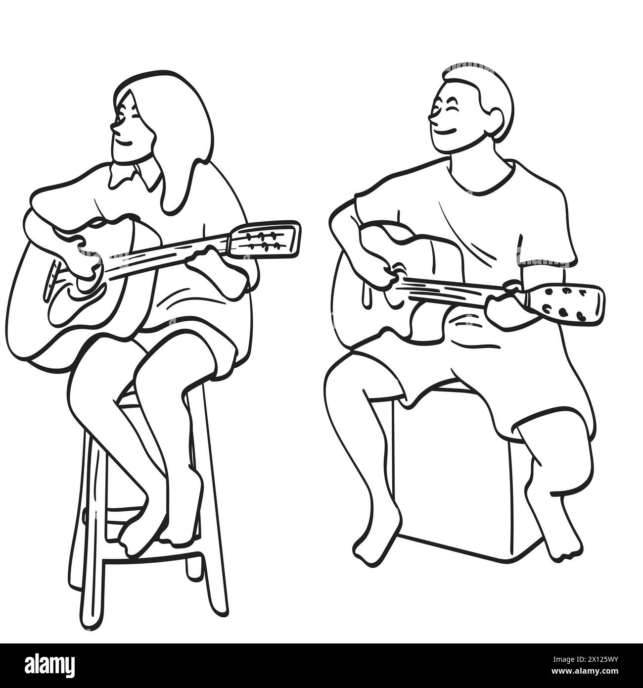 Man And Woman Playing Acoustic Guitar Illustration Vector Hand Drawn man-and-woman-playing-acoustic-guitar-illustration-vector-hand-drawn